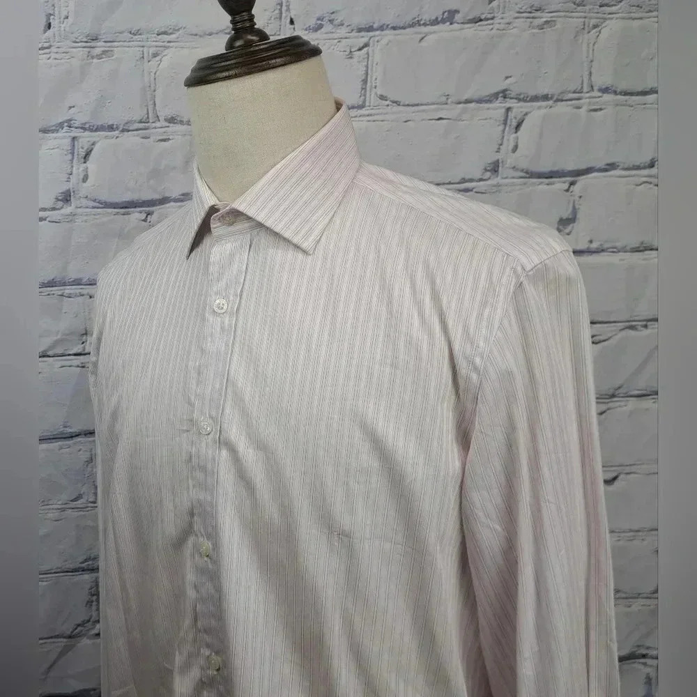 NWT Burberry Mens Dress Shirt White Pink Striped Current Tag Size 16 x 35 /41 EU